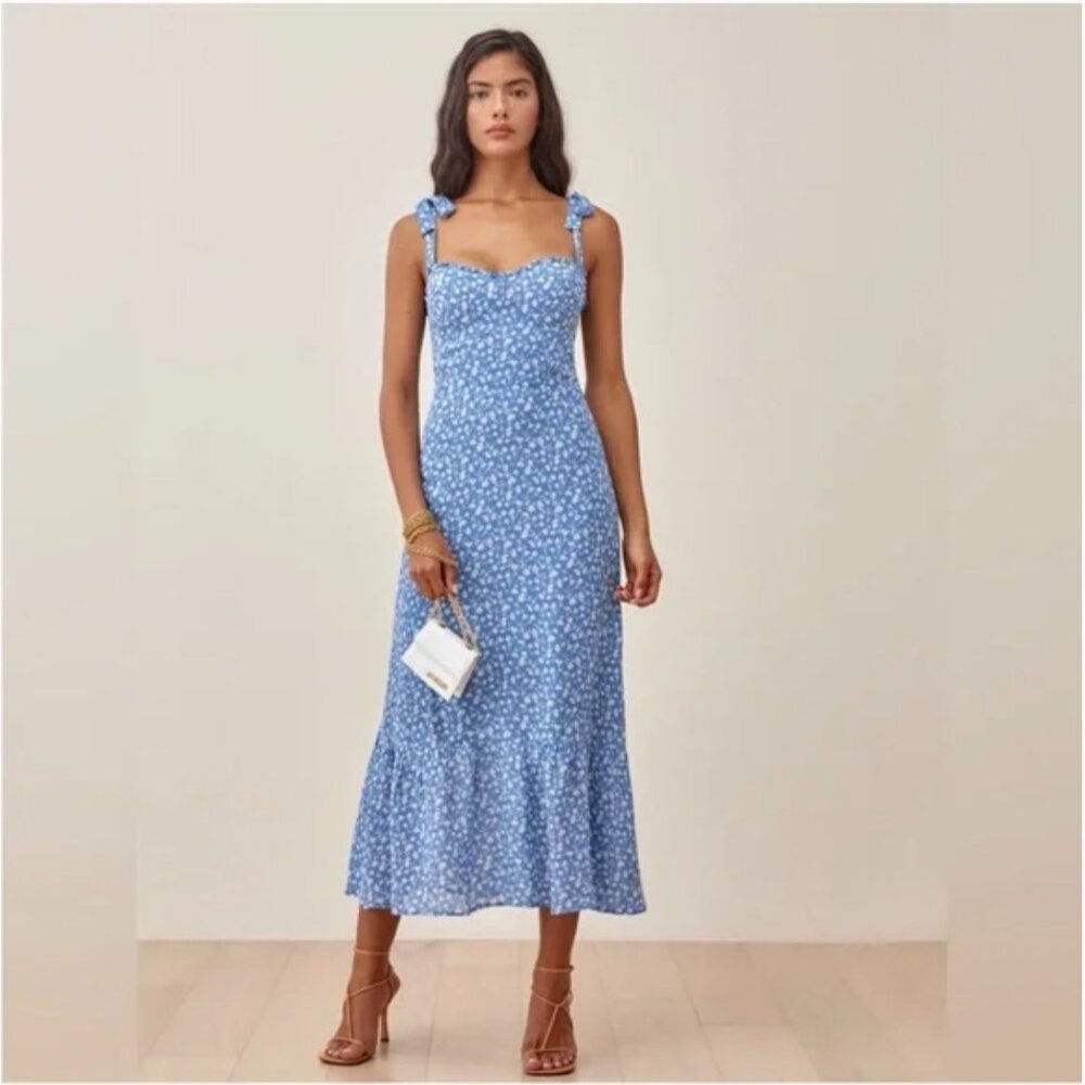 Reformation Blue Floral Midi Dress - Size 8